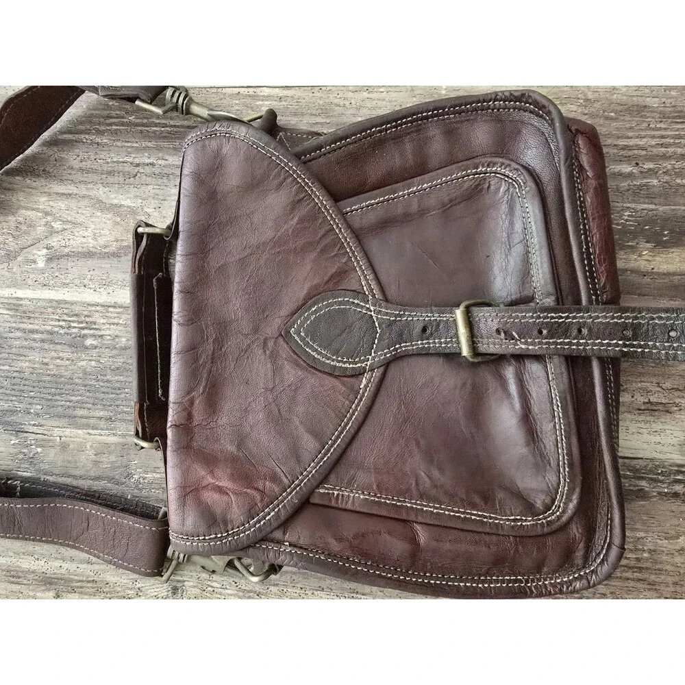 What Daisy Did Recycled Leather Messenger Bag Dark Brown Flap Crossbody Shoulder
